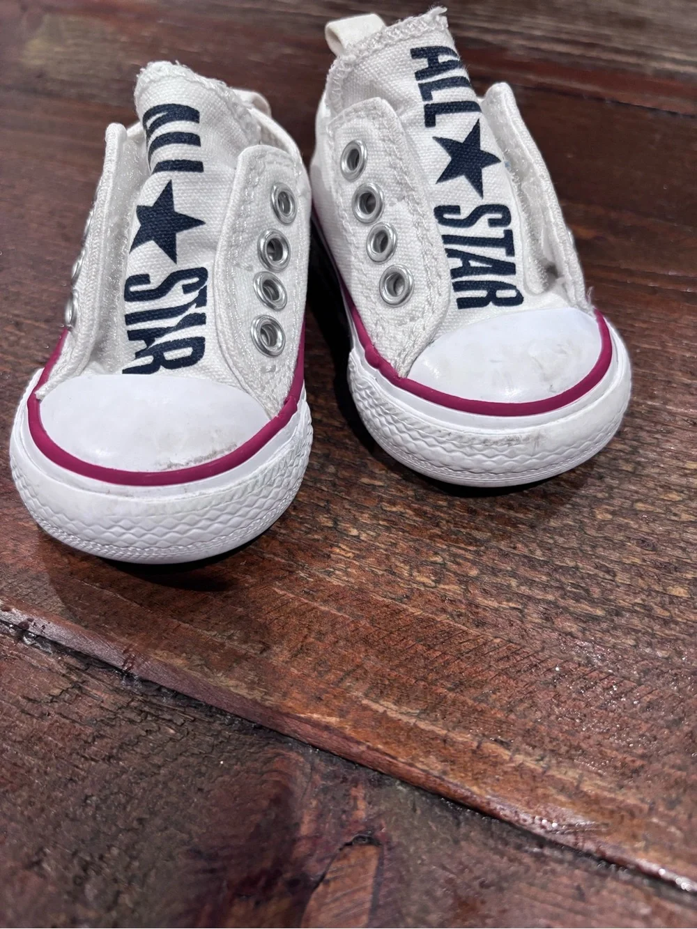 Baby Converse All Star White & Red Kids Canvas Sneakers, infant size 2